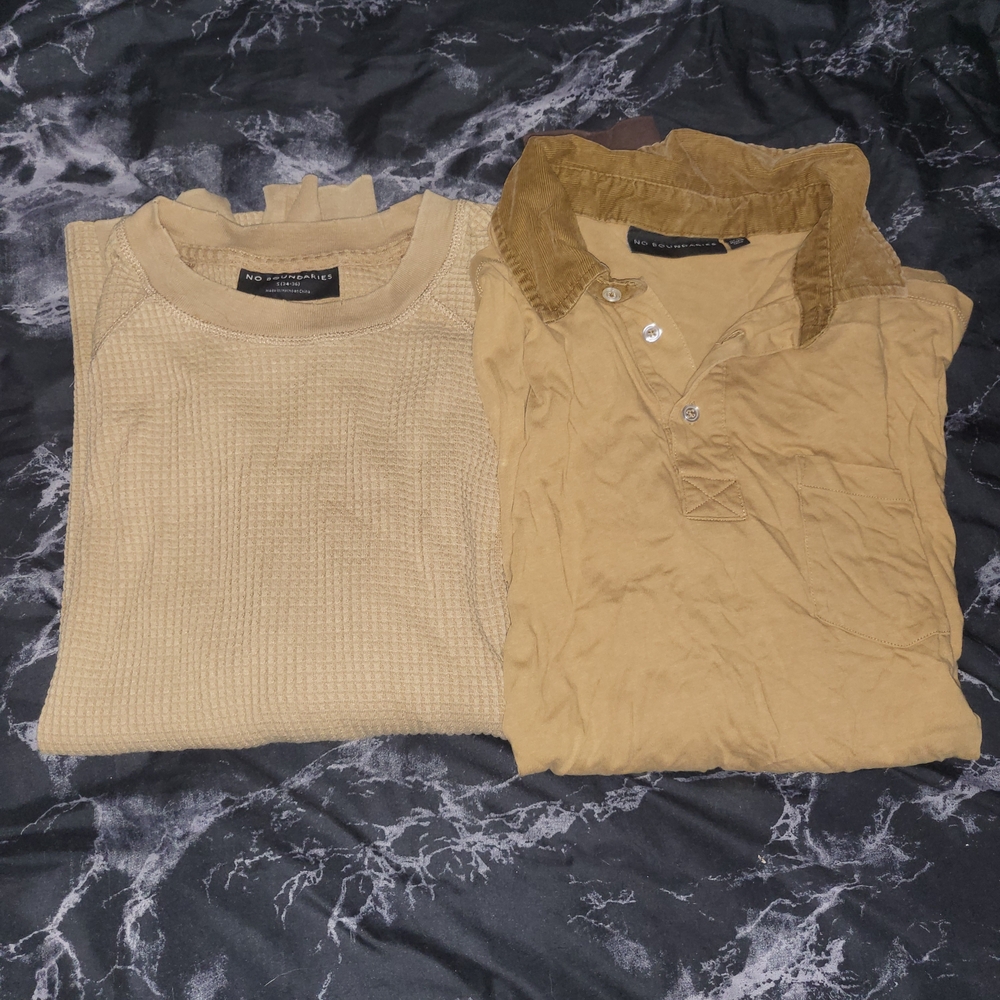 No Boundaries Waffle Knit Beige Sweater and Corderoy Polo Longsleeve Shirt Set